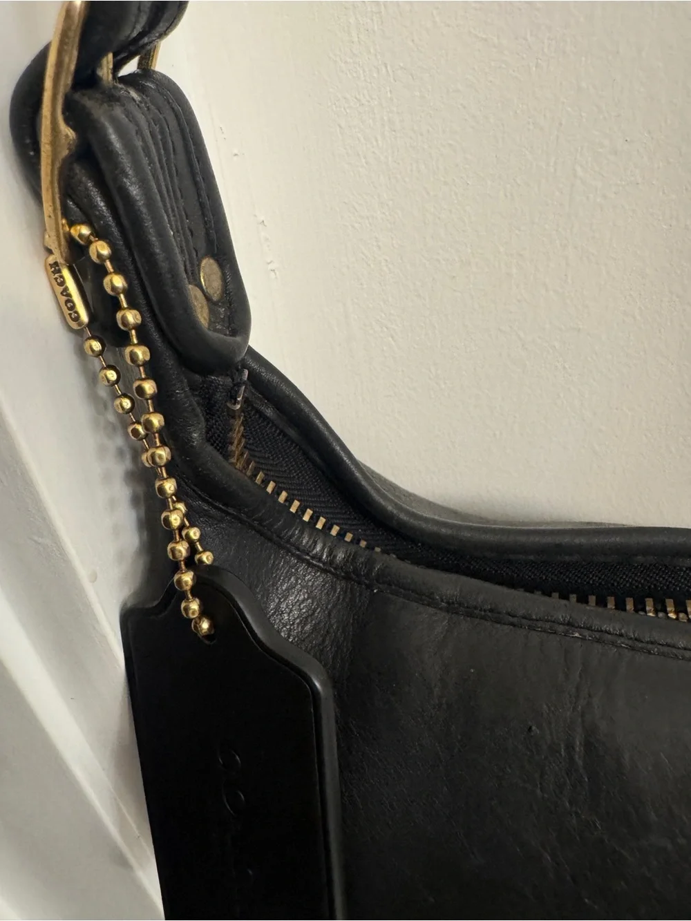 COACH Black Leather Hobo Bag with Gold Hardware